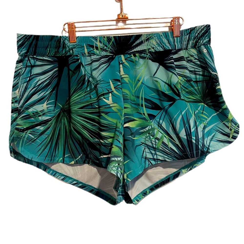 Lightweight running shorts green jungle tropical plants pattern 2XL